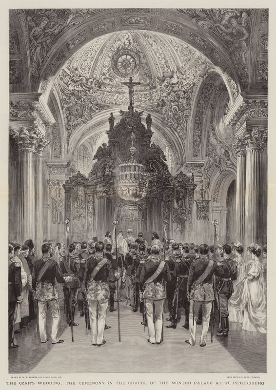 Tsarens bryllup, seremonien i kapellet til vinterpalasset i St. Petersburg av Henry William Brewer