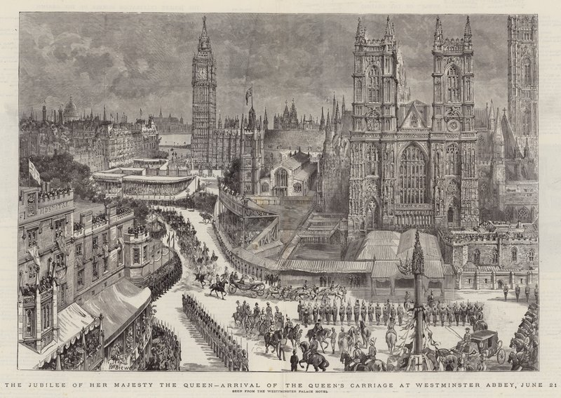 Jubileet til Hennes Majestet Dronningen, ankomst av dronningens vogn til Westminster Abbey, 21. juni av Henry William Brewer