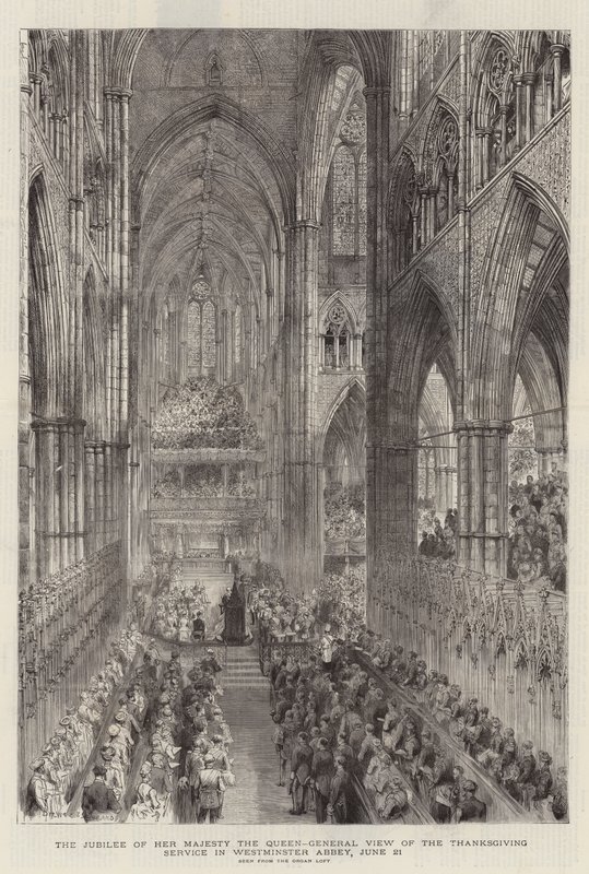 Jubileet til Hennes Majestet Dronningen, General View of Thanksgiving Service i Westminster Abbey, 21. juni av Henry William Brewer