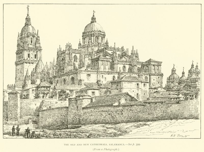 De gamle og nye katedralene, Salamanca (gravering) av Henry William Brewer