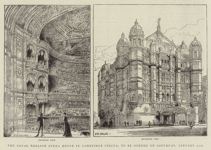Royal English Opera House i Cambridge Circus, som åpnes lørdag 31. januar av Henry William Brewer