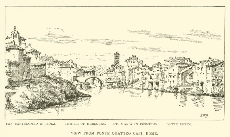 Utsikt fra Ponte Quattro Capi, Roma (gravering) av Henry William Brewer