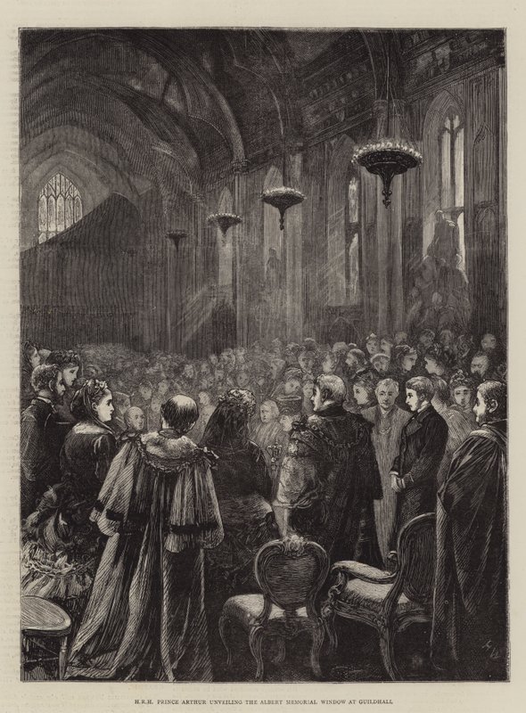 HKH Prins Arthur avduker Albert Memorial Window i Guildhall av Henry Woods