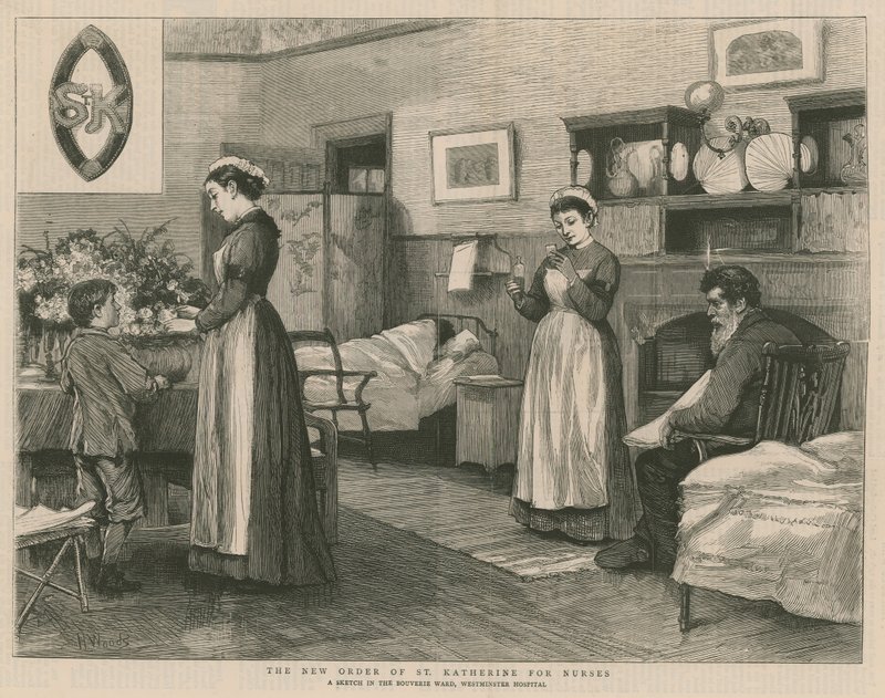 Den nye ordenen til St Katherine for sykepleiere; en skisse i Bouverie Ward, Westminster Hospital av Henry Woods