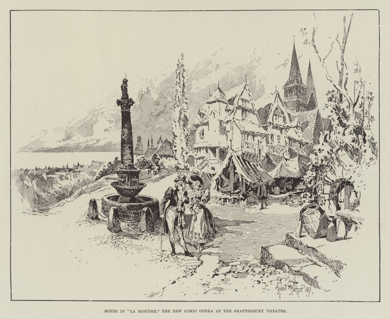 Scene i La Rosiere, den nye komiske operaen ved Shaftesbury Theatre av Herbert Railton
