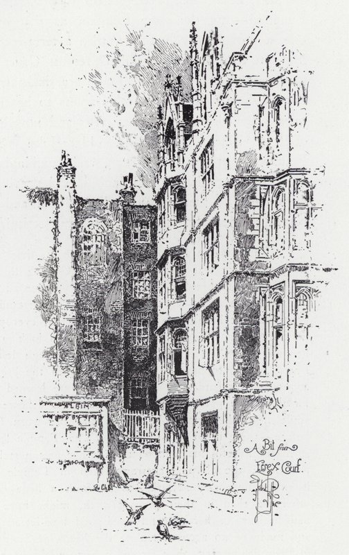 Litt fra Essex Court (gravering) av Herbert (after) Railton
