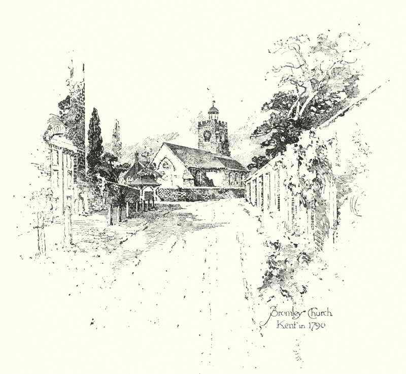Bromley Chruch, Kent, i 1790 (litho) av Herbert (after) Railton