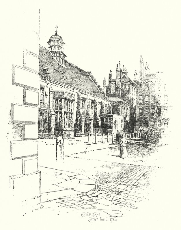 Coney Court, Grays Inn, i 1780 (litho) av Herbert (after) Railton