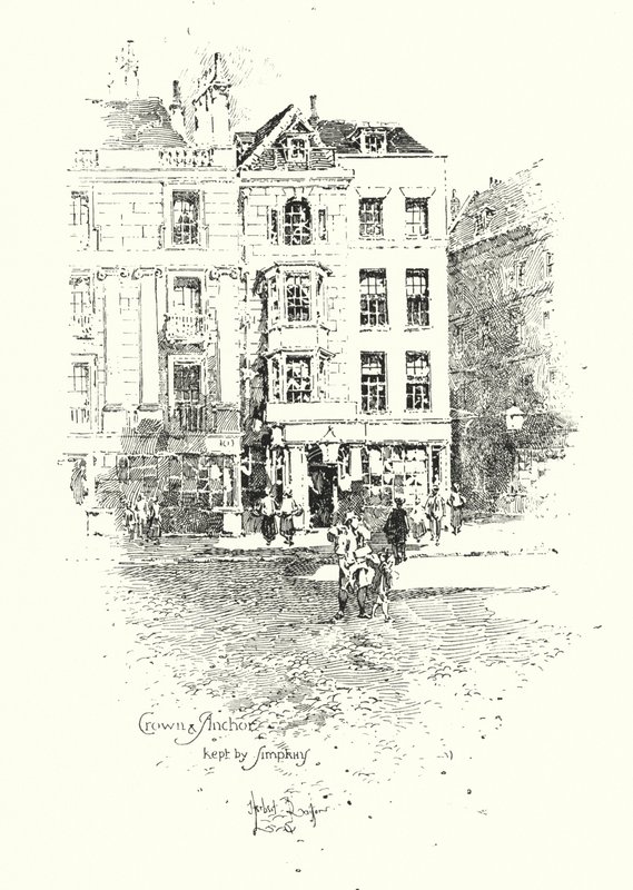 Crown and Anchor, holdt av Thomas Simpkin, The Strand, London (litho) av Herbert (after) Railton