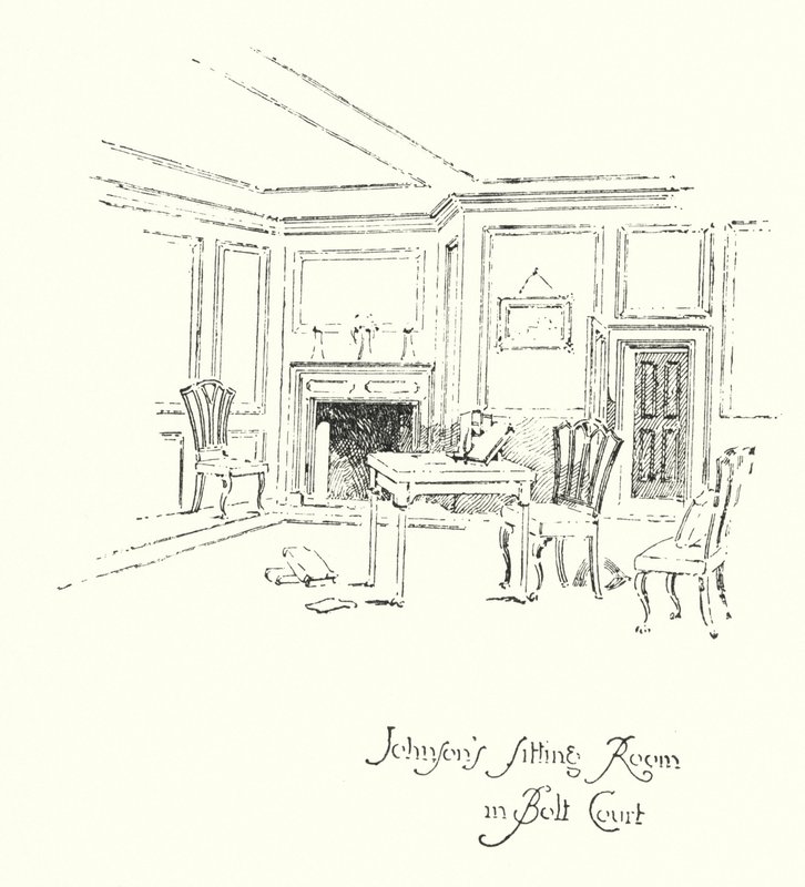 Dr Johnsons stue i Bolt Court, London (litho) av Herbert (after) Railton