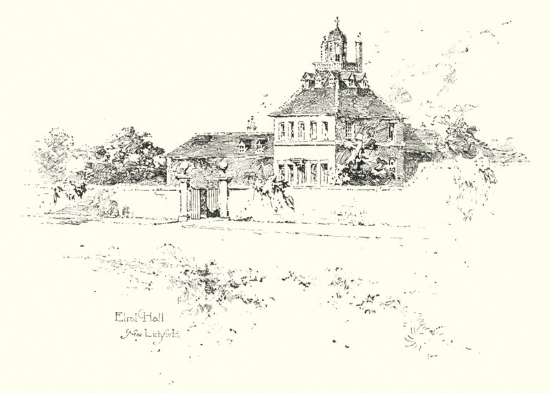 Elral Hall, nær Lichfield (litho) av Herbert (after) Railton