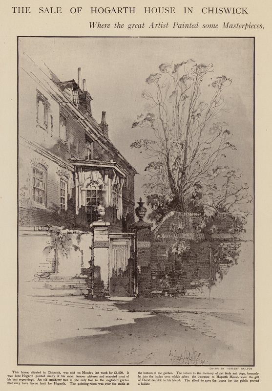 Tidligere hjem til William Hogarth, Chiswick, London (litho) av Herbert (after) Railton