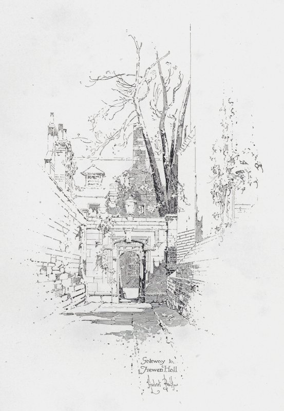 Porten til Frewen Hall, Oxford (litho) av Herbert (after) Railton