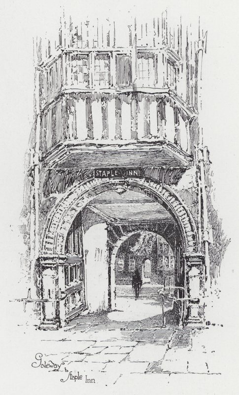 Inngangsporten til Staple Inn (gravering) av Herbert (after) Railton