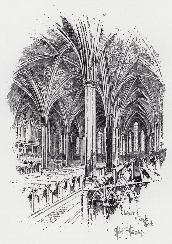 Interiør av Temple Church (gravering) av Herbert (after) Railton