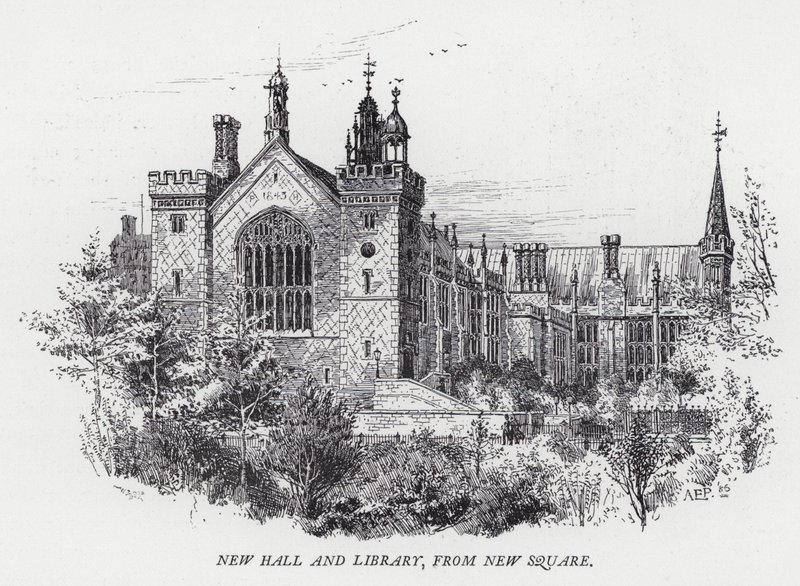 Ny hall og bibliotek, fra New Square (gravering) av Herbert (after) Railton
