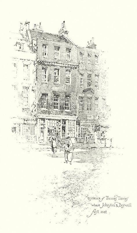 Bosted til Thomas Davies, London, hvor Dr Johnson og James Boswell først møttes (litho) av Herbert (after) Railton