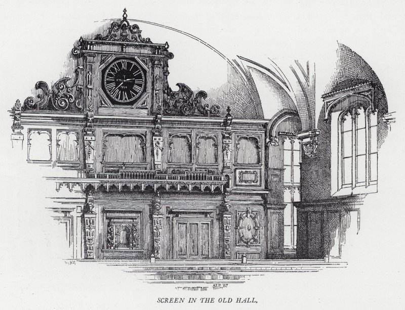 Skjerm i den gamle salen (gravering) av Herbert (after) Railton