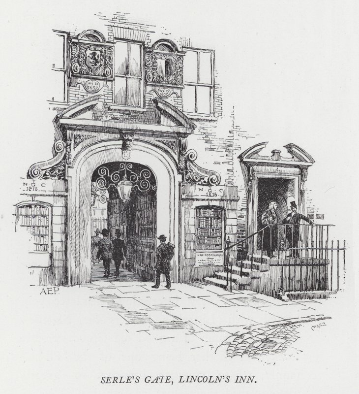 Serle's Gate, Lincoln's Inn (gravering) av Herbert (after) Railton