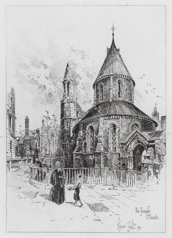Temple Church (gravering) av Herbert (after) Railton