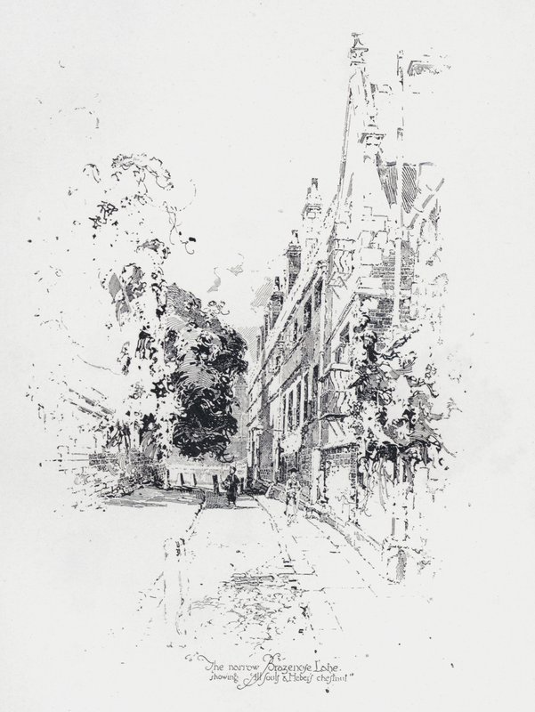 Den smale Brasenose Lane, Oxford, som viser All Souls