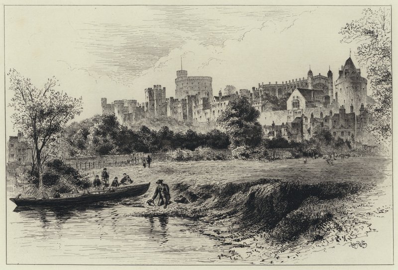 Windsor Castle fra Berkshire Shore (gravering) av Herbert (after) Railton