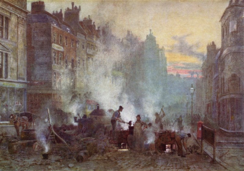 Asfaltering i Strand (farge litho) av Herbert Menzies (after) Marshall