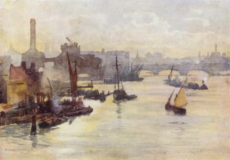 Autumn Afternoon, fra Southwark Bridge (farge litho) av Herbert Menzies (after) Marshall
