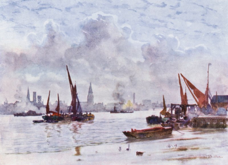 Battersea Reach (farge litho) av Herbert Menzies (after) Marshall