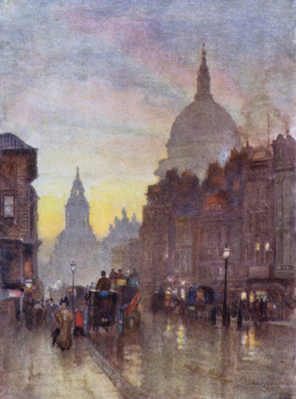 Cannon Street, sommerkveld (farge litho) av Herbert Menzies (after) Marshall