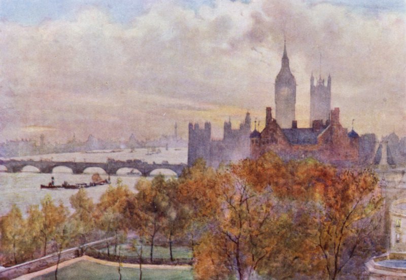 Fra Whitehall Court (farge litho) av Herbert Menzies (after) Marshall