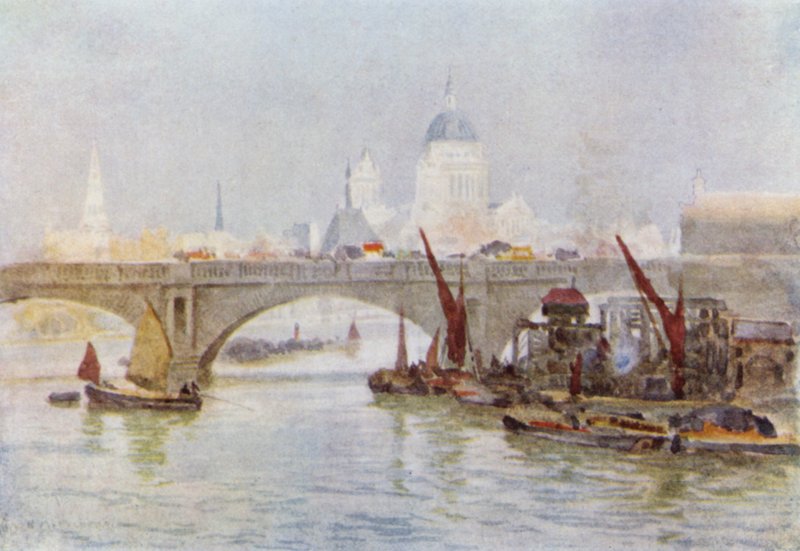 South End of Waterloo Bridge (farge litho) av Herbert Menzies (after) Marshall