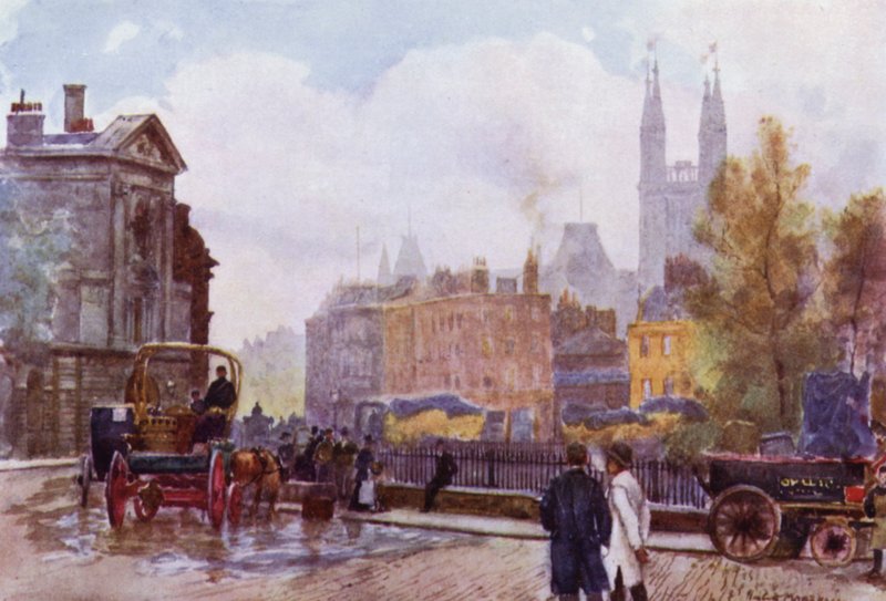 St Bartholomews plass (farge litho) av Herbert Menzies (after) Marshall