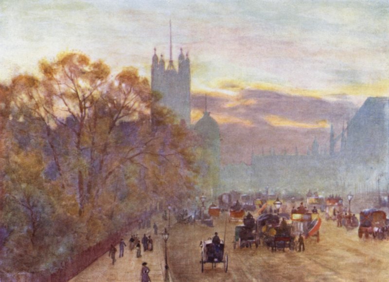 The Approach to Westminster (farge litho) av Herbert Menzies (after) Marshall