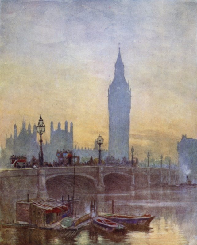 The Bridge at Westminster (farge litho) av Herbert Menzies (after) Marshall