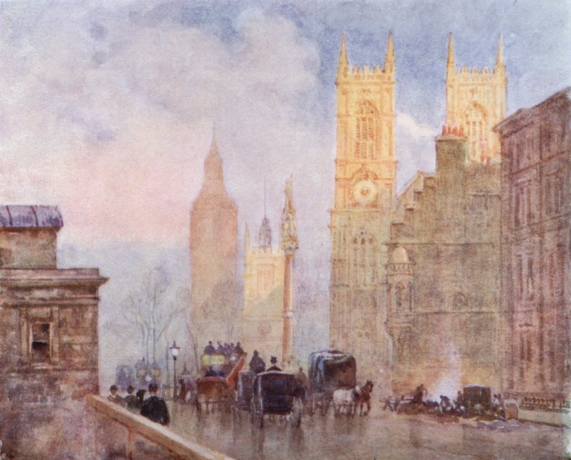 The End of Victoria Street, Westminster (farge litho) av Herbert Menzies (after) Marshall