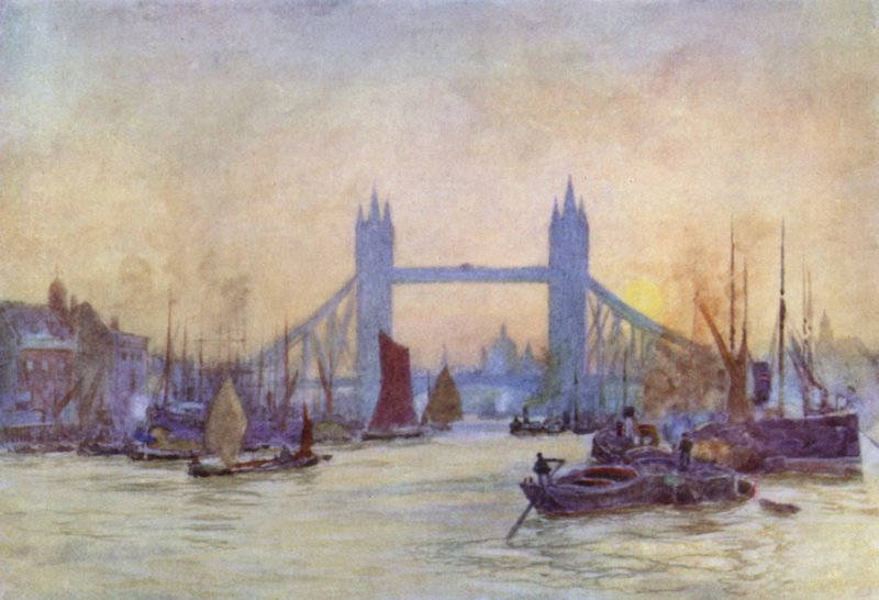 Vannveien til London (farge litho) av Herbert Menzies (after) Marshall