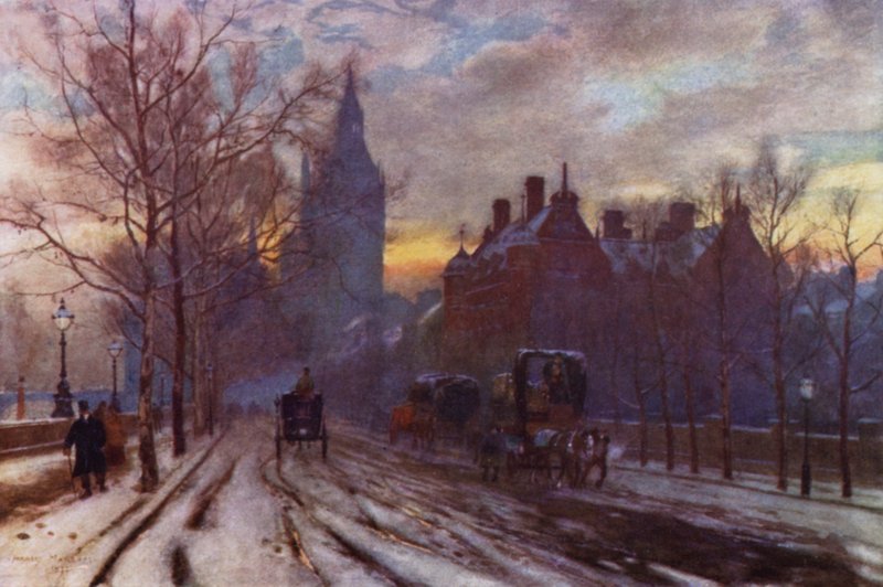 The Westminster Embankment (farge litho) av Herbert Menzies (after) Marshall