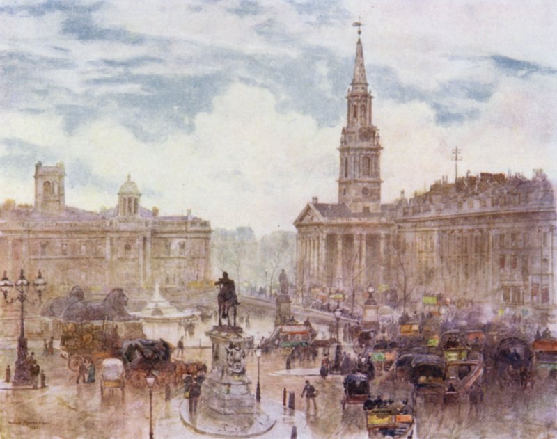Trafalgar Square (farge litho) av Herbert Menzies (after) Marshall