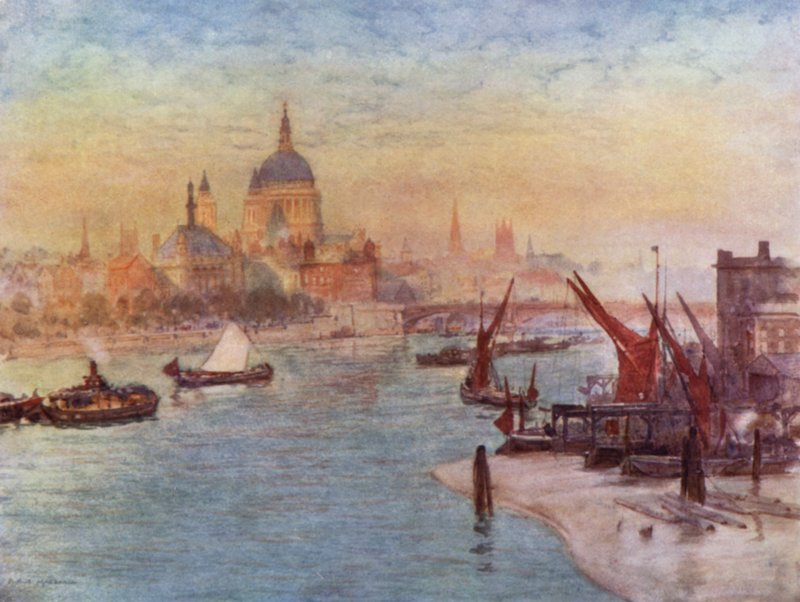 Utsikt fra Waterloo Bridge (farge litho) av Herbert Menzies (after) Marshall