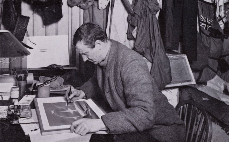 "Til Wilson, som kunstner, var det kompensasjoner" (s/hvitt-bilde) av Herbert Ponting