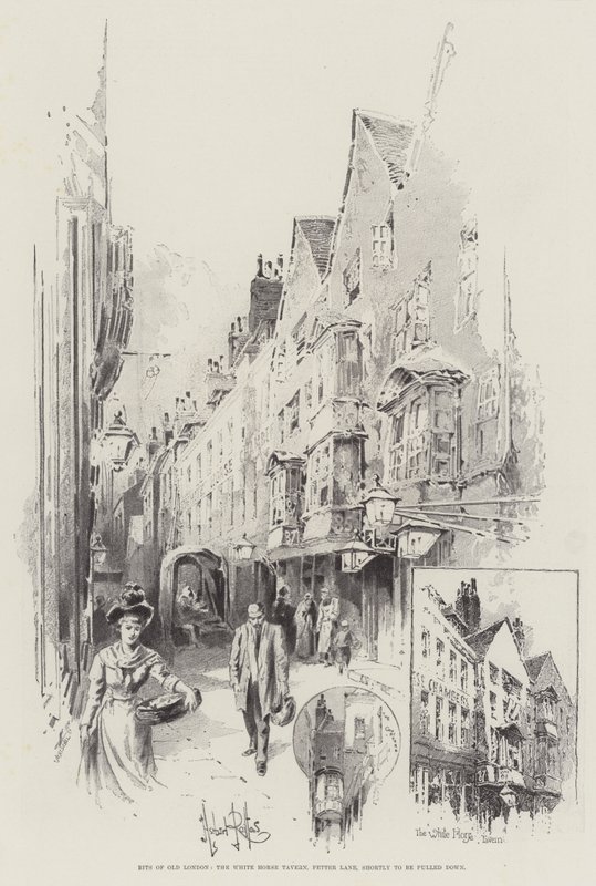 Bits of Old London, White Horse Tavern, Fetter Lane, skal snart rives ned av Herbert Railton