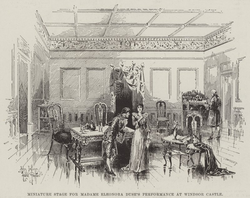Miniatyrscene for Madame Eleonora Duses opptreden på Windsor Castle av Herbert Railton