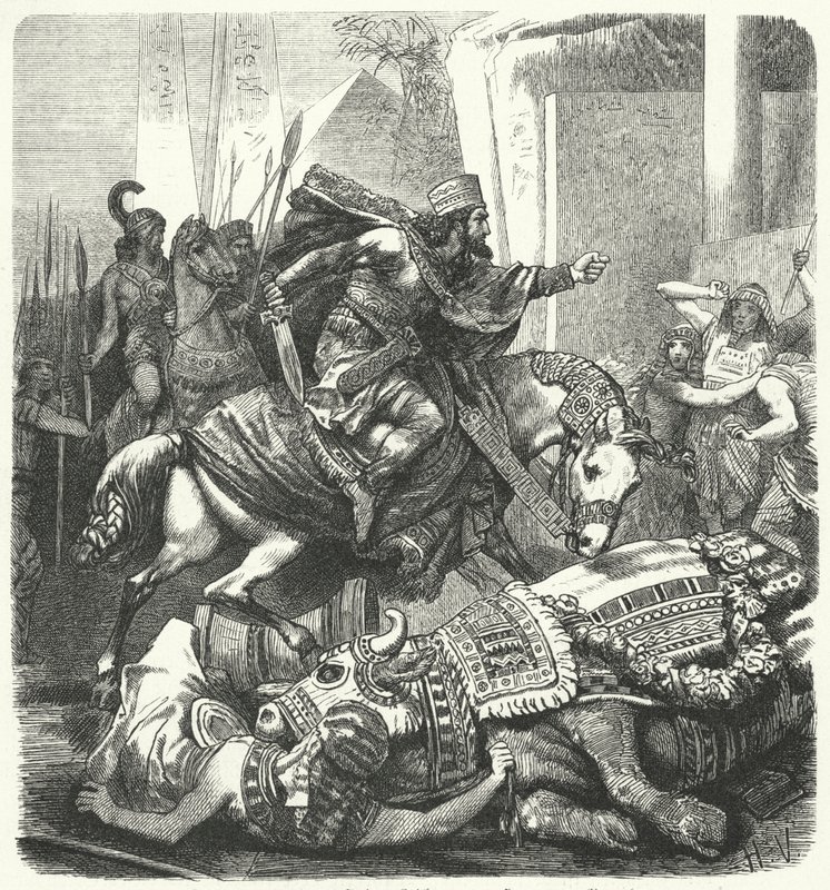 Den persiske keiseren Artaxerxes III Ochus drepte egypternes hellige Apis-okse av Hermann Vogel