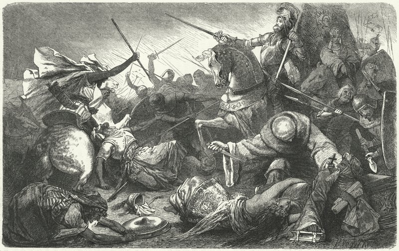 Kristne som kjemper mot almohadene i slaget ved Las Navas de Tolosa, Spania, 1212 av Hermann Vogel