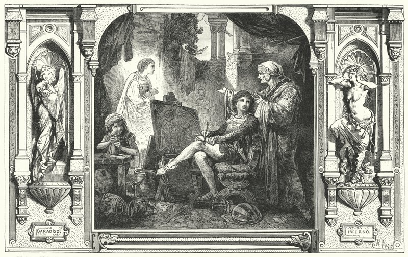 Dante Alighieri i studioet til Giotto, 1300-tallet av Hermann Vogel