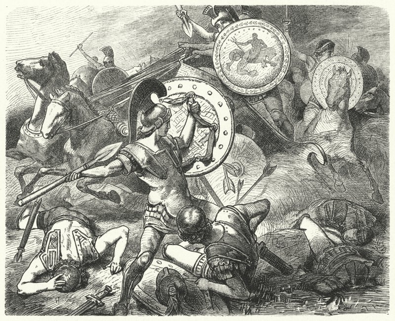 Epaminondas reddet livet til Pelopidas i slaget ved Mantinea, 385 f.Kr. av Hermann Vogel