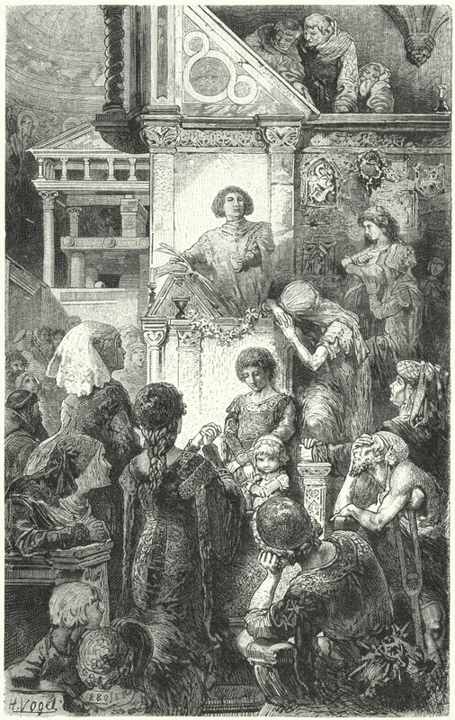 Giovanni Boccaccio resiterer Dantes guddommelig komedie for folket i Firenze, 1300-tallet av Hermann Vogel