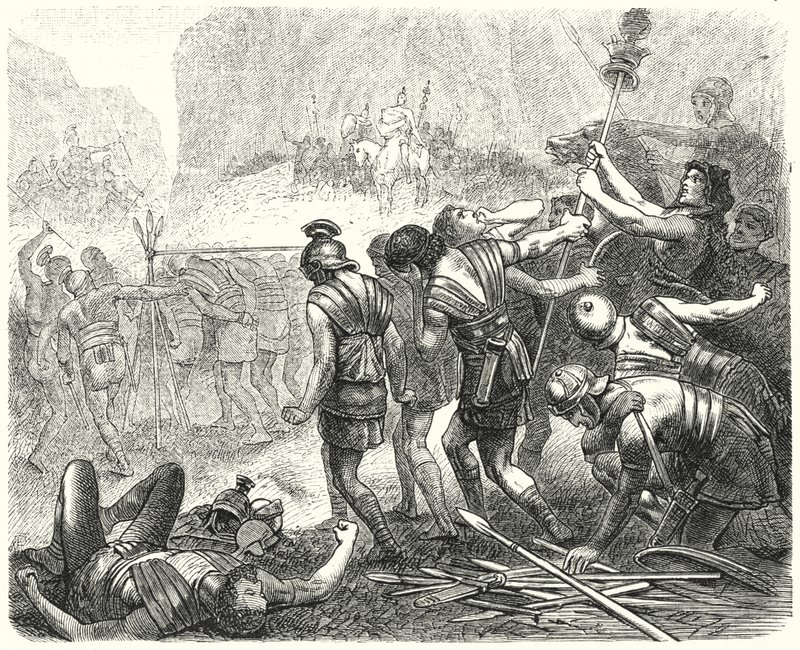Ydmykelse av den romerske hæren av samnittene ved Caudine Forks, 321 f.Kr. av Hermann Vogel