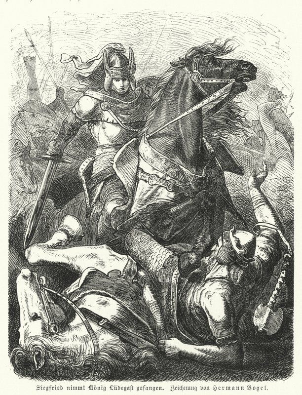 Siegfried tok kong Ludegast til fange av Hermann Vogel